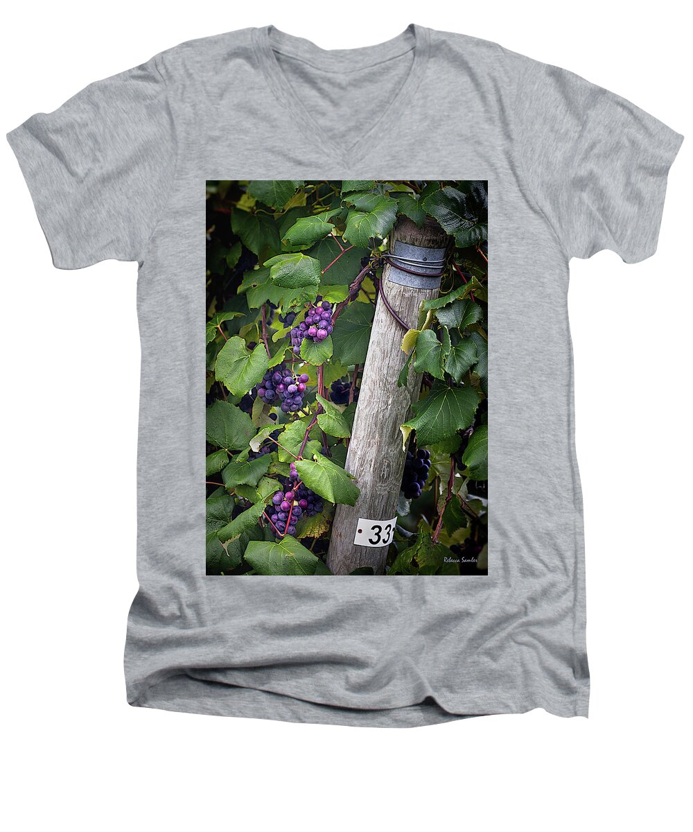 Vineyard Men's V-Neck T-Shirt featuring the photograph Post 33 by Rebecca Samler