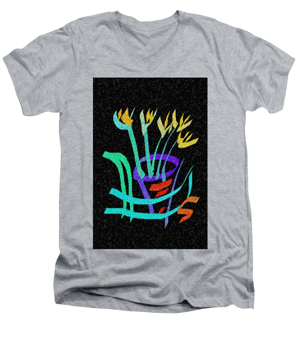 Abstract Men's V-Neck T-Shirt featuring the digital art Pot of Yellow Flowers by Shelli Fitzpatrick