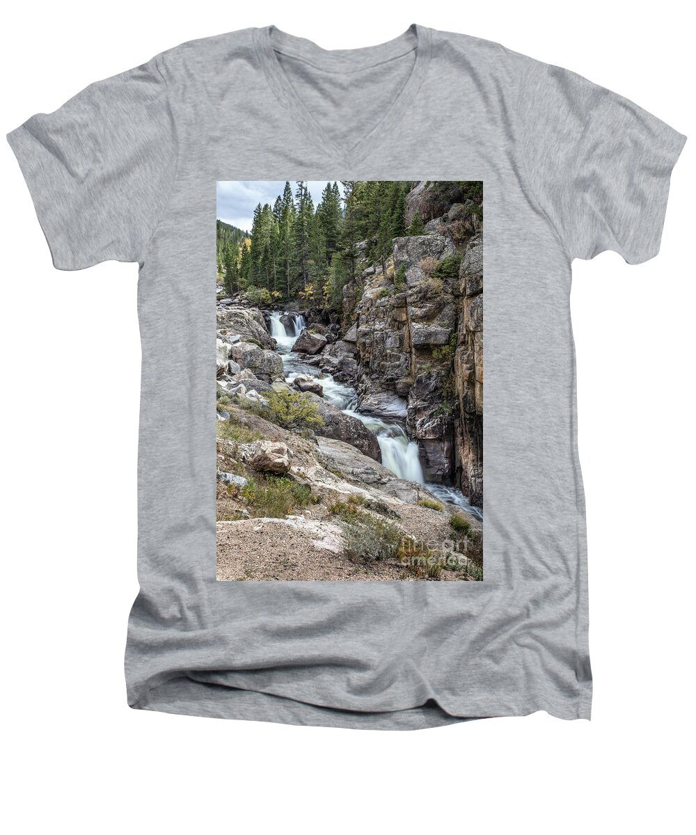 Poudre Falls Men's V-Neck T-Shirt featuring the photograph Poudre Falls by Lynn Sprowl