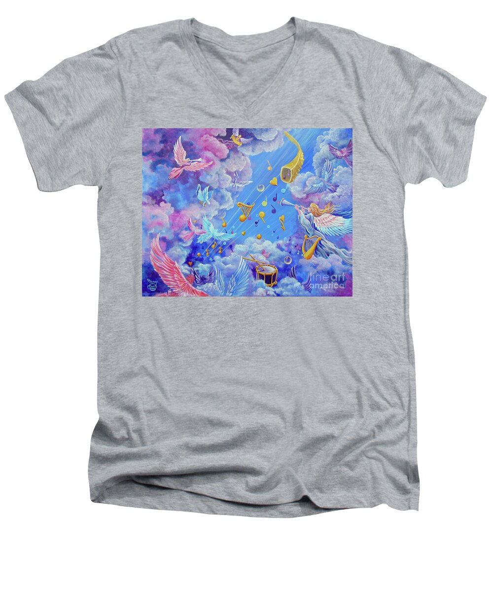 Prophetic Art Men's V-Neck T-Shirt featuring the painting Praise Him From The Heavens by Nancy Cupp