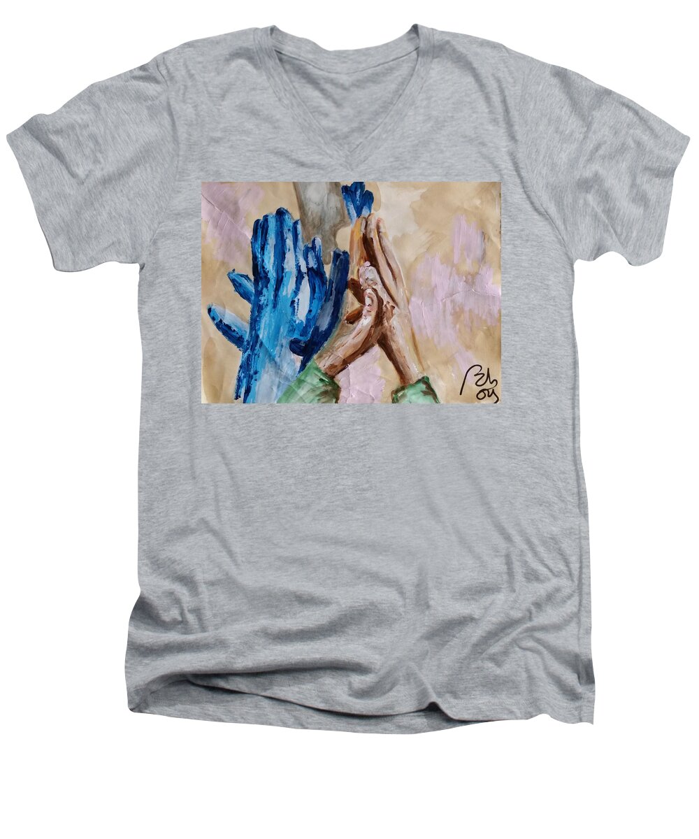 Prayer Men's V-Neck T-Shirt featuring the painting Pray by Bachmors Artist
