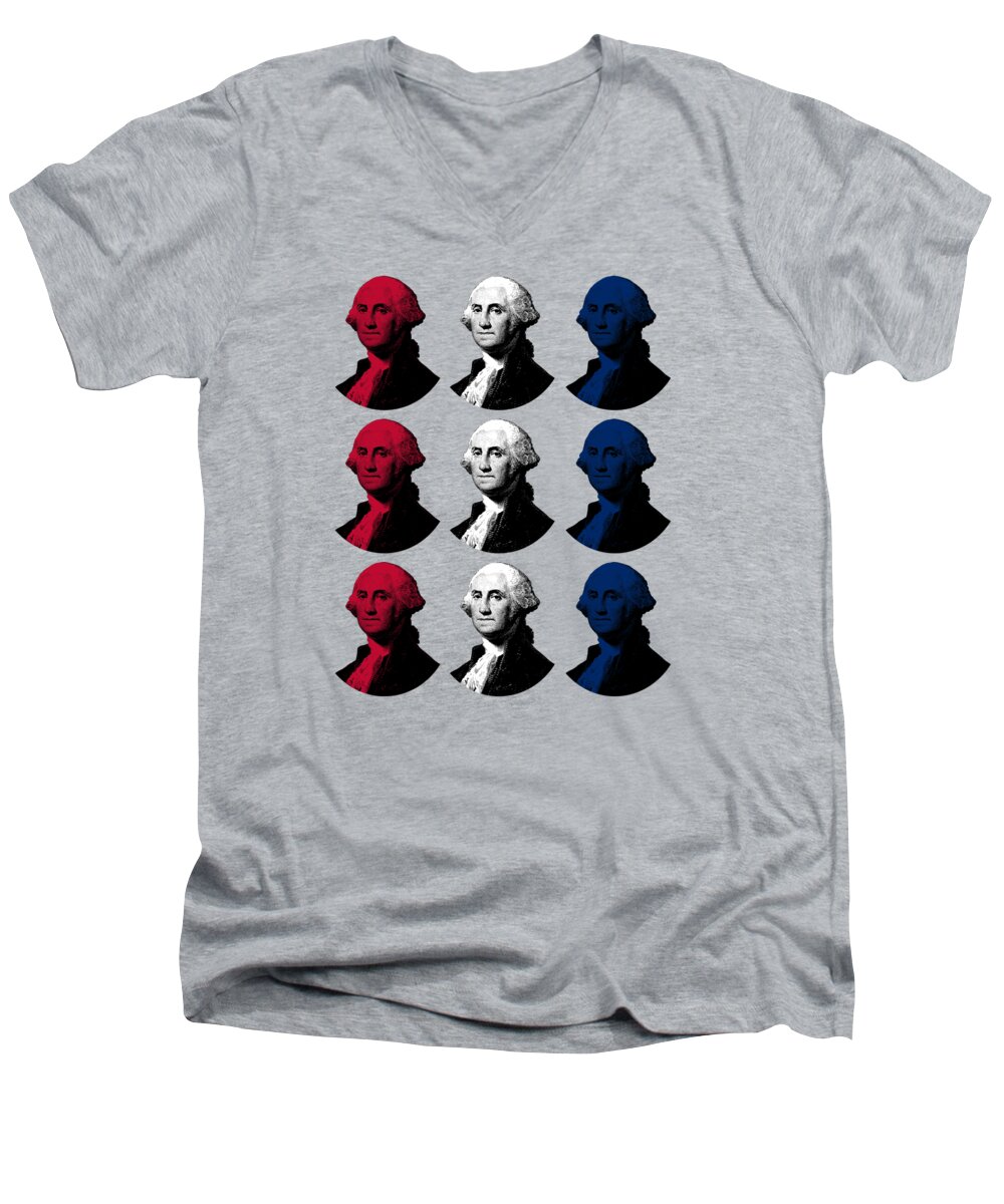 George Washington Men's V-Neck T-Shirt featuring the digital art President George Washington - Red, White, and Blue by War Is Hell Store
