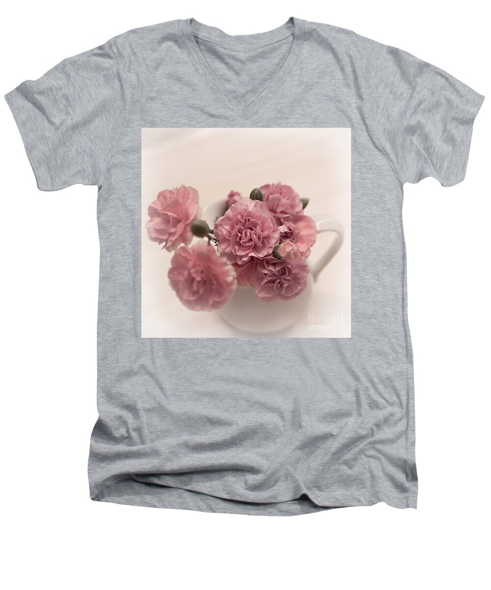 Carnations Men's V-Neck T-Shirt featuring the photograph Pretty in Pink - Carnations by Sherry Hallemeier