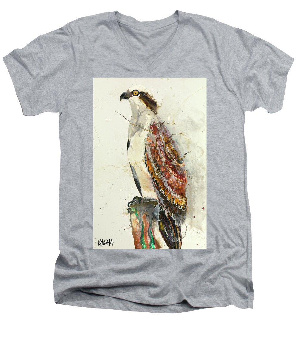 Osprey Men's V-Neck T-Shirt featuring the painting Prey by Kasha Ritter