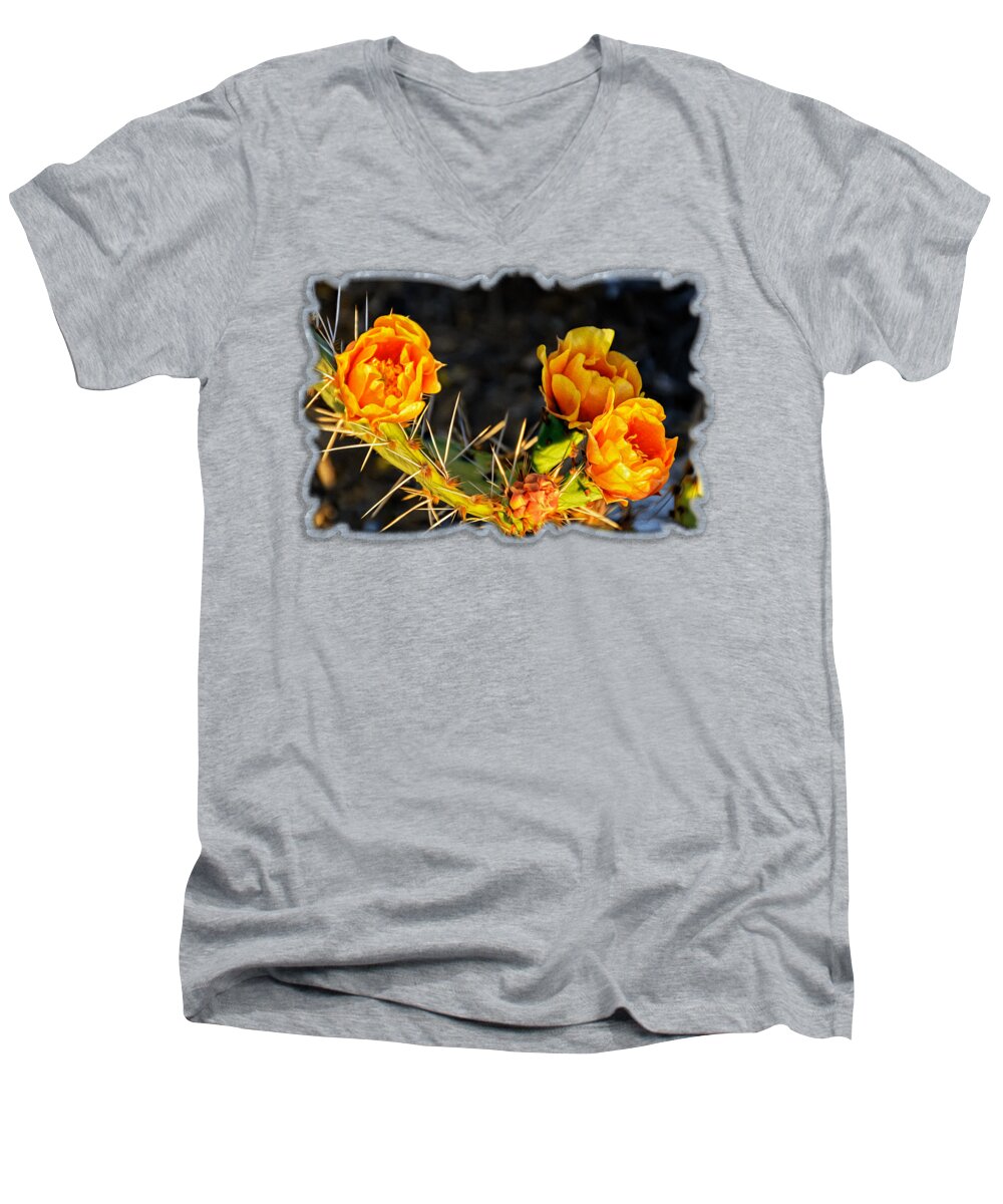 Nature Men's V-Neck T-Shirt featuring the photograph Prickly Pear Flowers OP49 by Mark Myhaver
