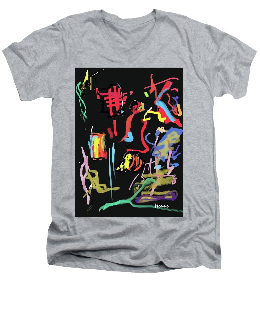 Digital Men's V-Neck T-Shirt featuring the painting Progress of a Small Experiment by Robert Henne