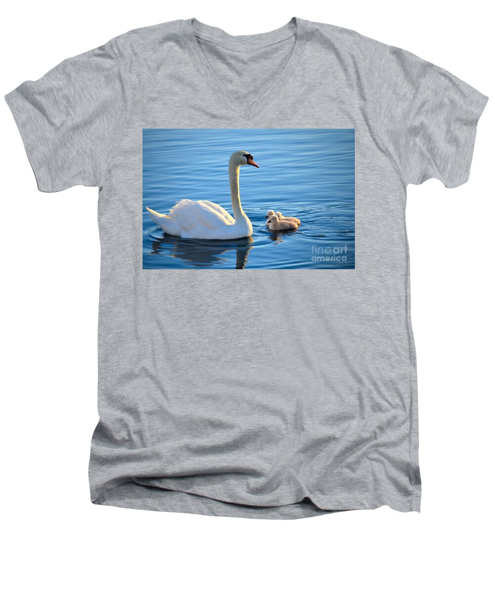 Mute Swan Men's V-Neck T-Shirt featuring the photograph Proud Mother by Deb Halloran