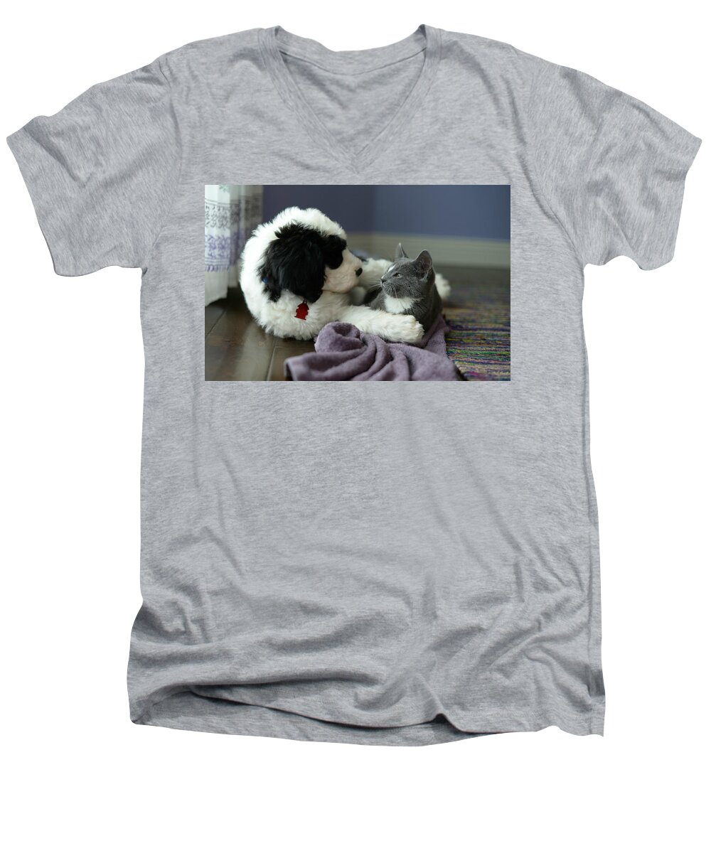 Puppy Love Men's V-Neck T-Shirt featuring the photograph Puppy Love by Linda Mishler