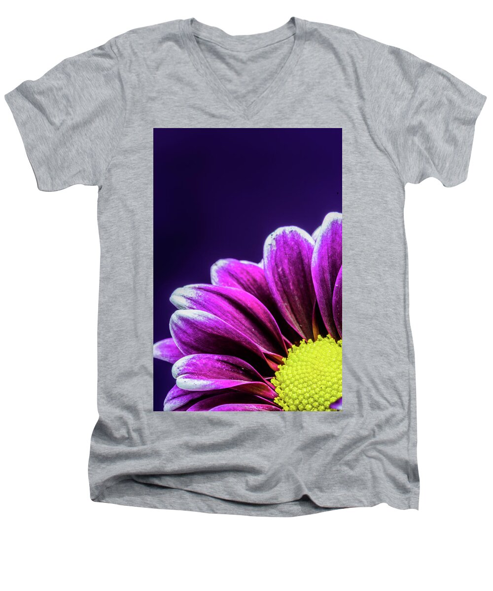 Daisy Men's V-Neck T-Shirt featuring the photograph Purple Daisy Being Shy by Tammy Ray