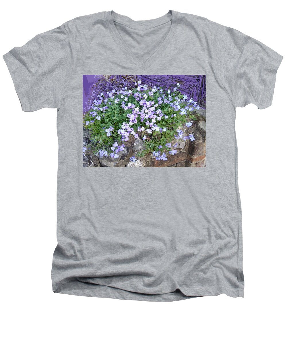 Purple Men's V-Neck T-Shirt featuring the photograph Purple Flower Textured Photo 1028B by Julia Woodman