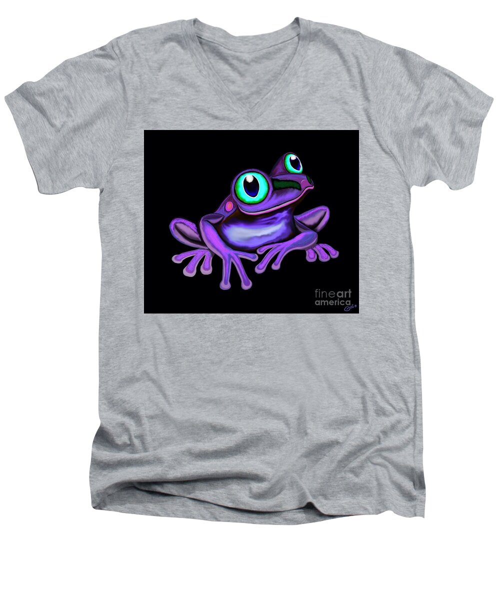 Frogs Men's V-Neck T-Shirt featuring the painting Purple Frog by Nick Gustafson