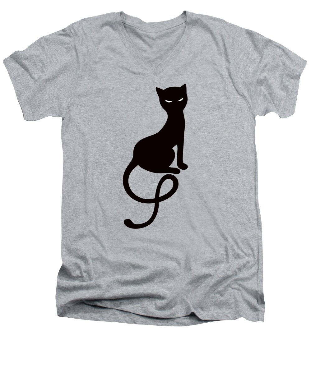 Cats Men's V-Neck T-Shirt featuring the digital art Purple Gracious Evil Black Cat by Boriana Giormova