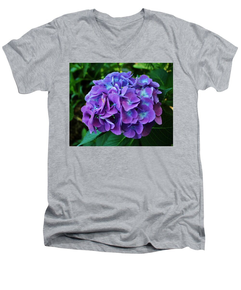 Hydrangea Men's V-Neck T-Shirt featuring the photograph Purple Hydrangea by Cynthia Guinn