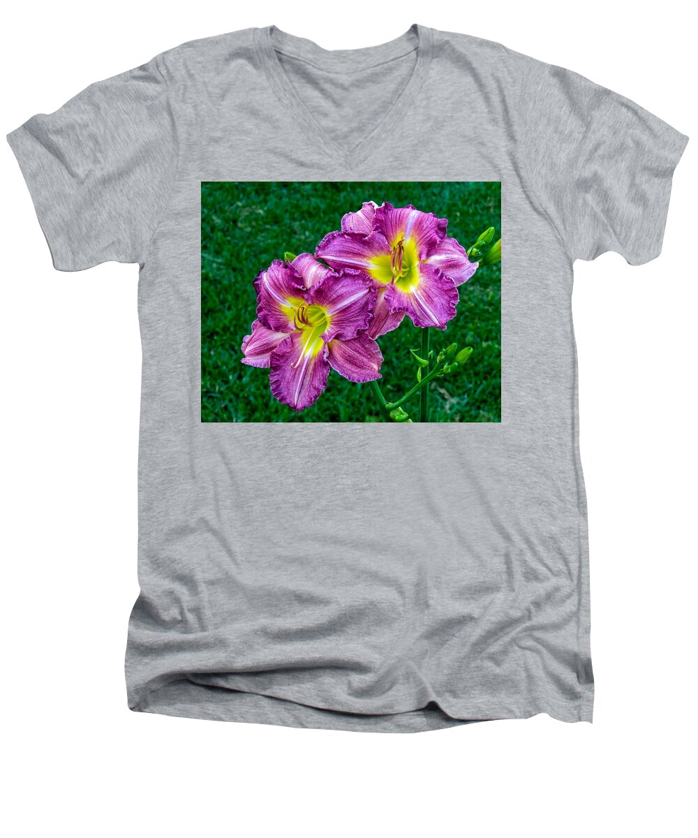Flowers Men's V-Neck T-Shirt featuring the photograph Purple Pair by Nathan Little