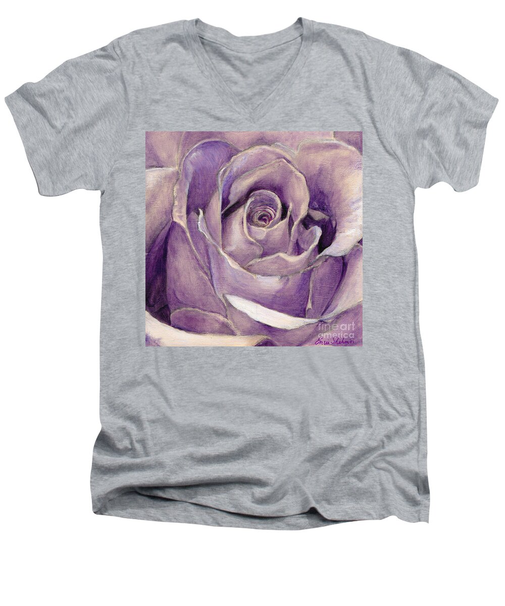 Rose Men's V-Neck T-Shirt featuring the painting Purple Rose by Portraits By NC