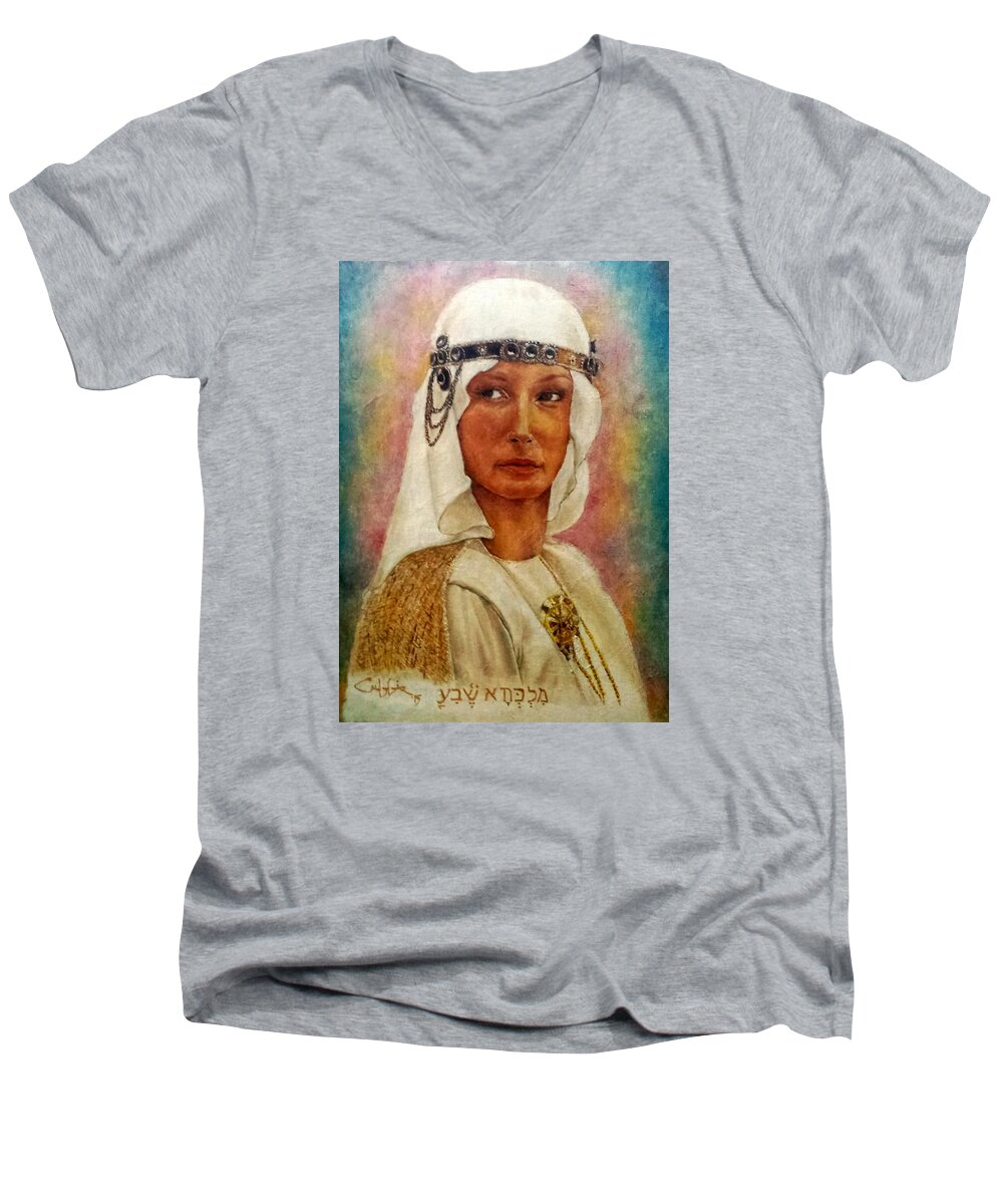 Exotic Women Men's V-Neck T-Shirt featuring the painting Queen Sheba by G Cuffia