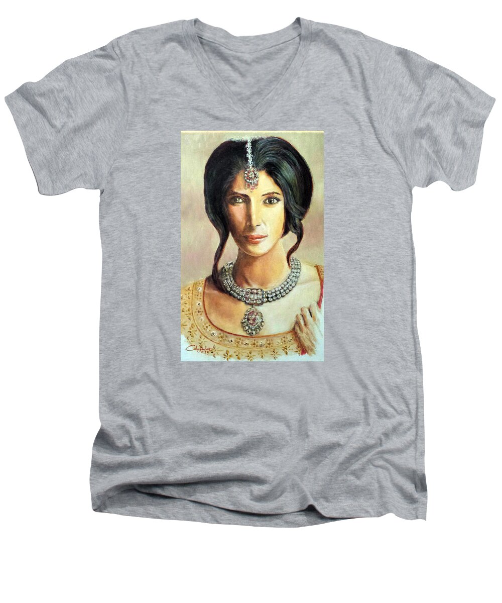 Women Men's V-Neck T-Shirt featuring the painting Queen Vashti by G Cuffia