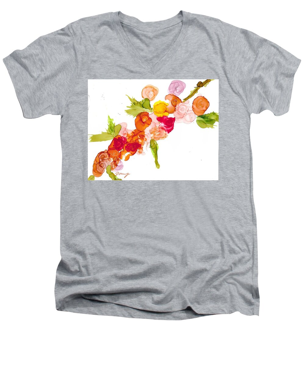 Florals Men's V-Neck T-Shirt featuring the painting Queens Day Roses by Bonny Butler
