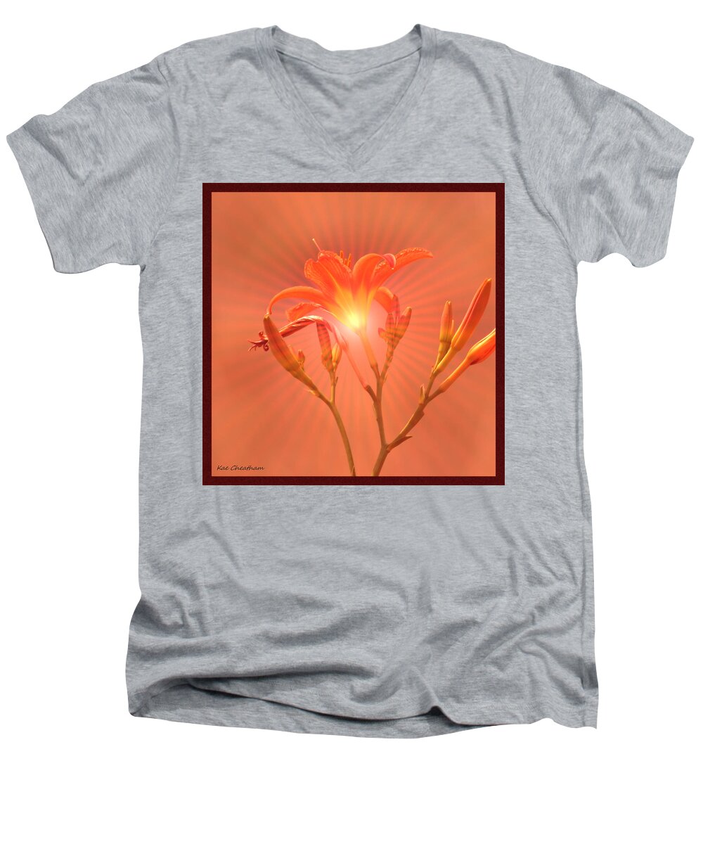 Day Lily Men's V-Neck T-Shirt featuring the photograph Radiant Square Day Lily by Kae Cheatham