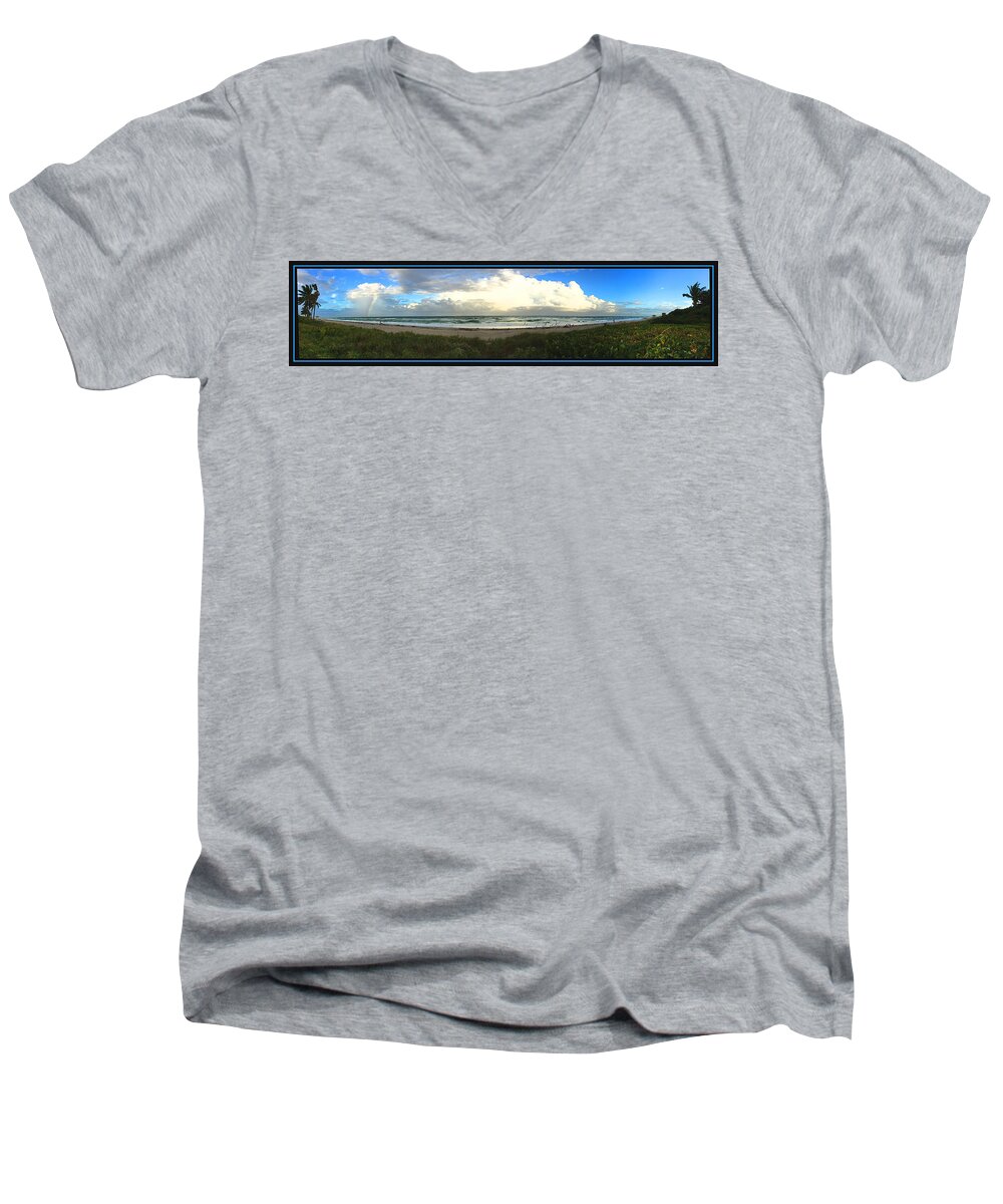 Ocean Men's V-Neck T-Shirt featuring the photograph Rain And A Bow by Steven Lebron Langston