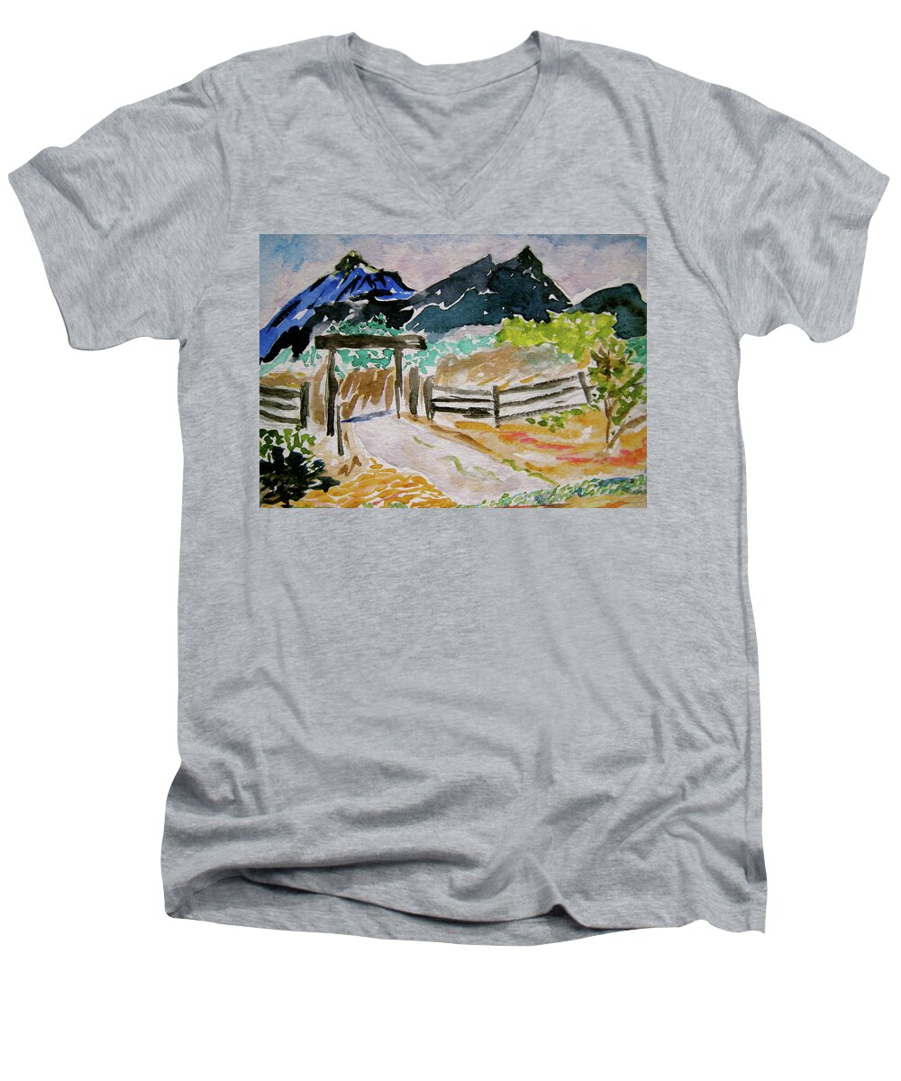 Lndscape Men's V-Neck T-Shirt featuring the painting Ranch Outside Salida by Beverley Harper Tinsley