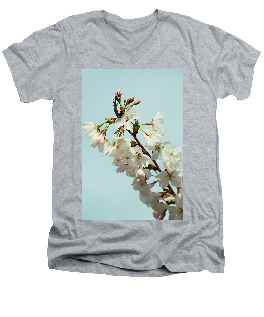 Cherry Blossom Trees Men's V-Neck T-Shirt featuring the photograph Reaching To New Heights by Angie Tirado