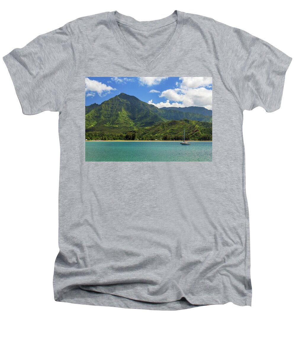 Sailboat Men's V-Neck T-Shirt featuring the photograph Ready To Sail In Hanalei Bay by James Eddy