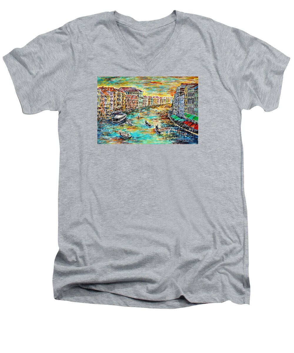 Watercolour Men's V-Neck T-Shirt featuring the painting Recalling Venice by Almo M