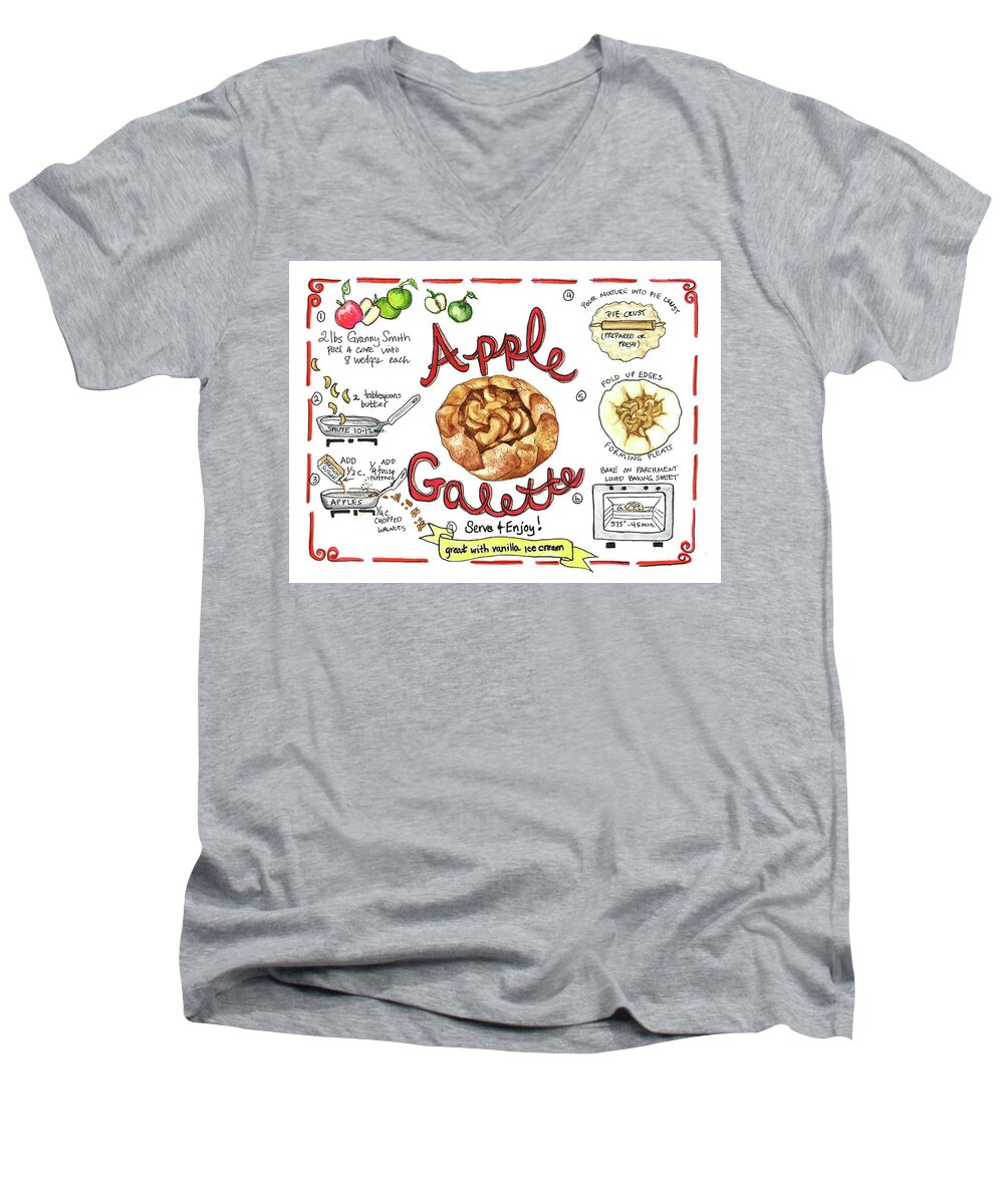 Illustration Men's V-Neck T-Shirt featuring the painting Recipe- Apple Galette by Diane Fujimoto