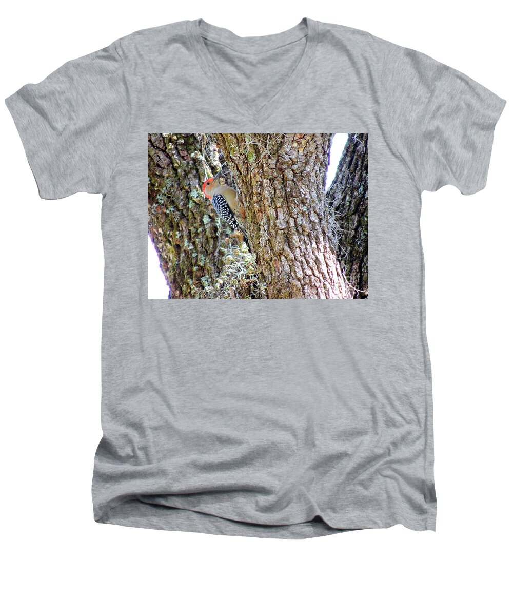 Red-bellied Woodpecker Men's V-Neck T-Shirt featuring the photograph Red-bellied Woodpecker By Bill Holkham by Bill Holkham