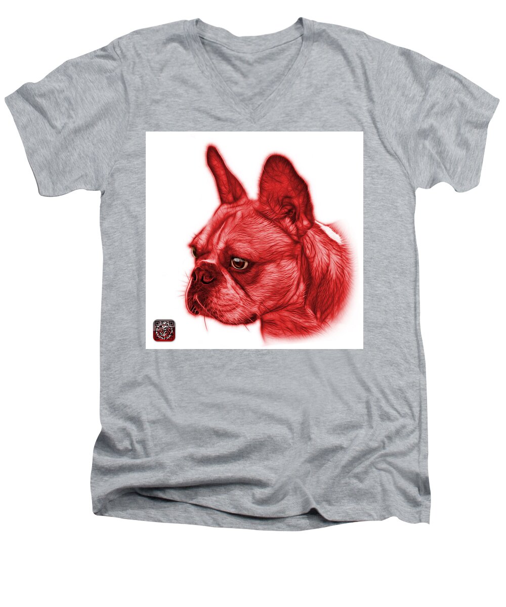 French Bulldog Men's V-Neck T-Shirt featuring the painting Red French Bulldog Pop Art - 0755 WB by James Ahn