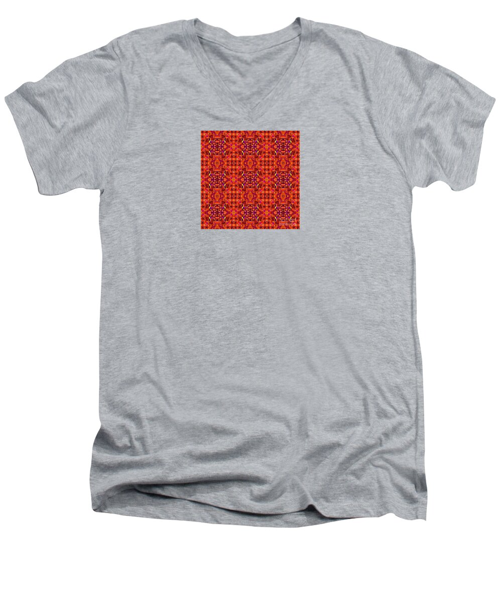 Red Men's V-Neck T-Shirt featuring the digital art Red - T J O D Mandala Series Puzzle 4 Tile by Helena Tiainen