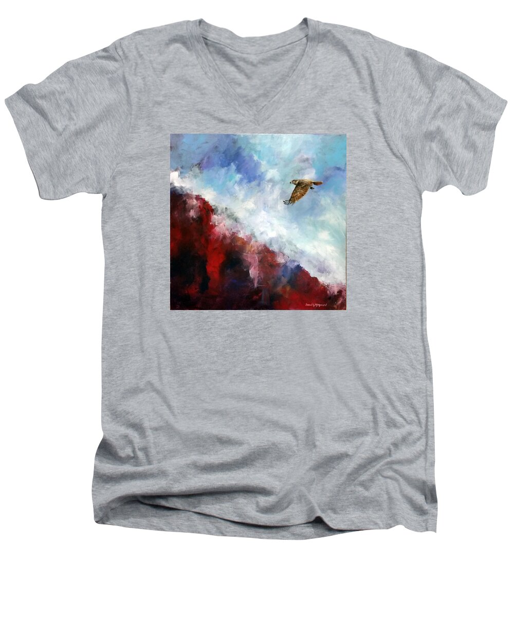 Red Tail Hawk Men's V-Neck T-Shirt featuring the painting Red Tail by David Maynard