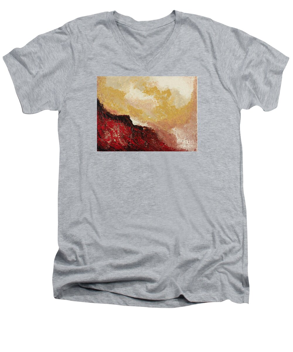 Swirl Men's V-Neck T-Shirt featuring the painting Red Waves by Preethi Mathialagan
