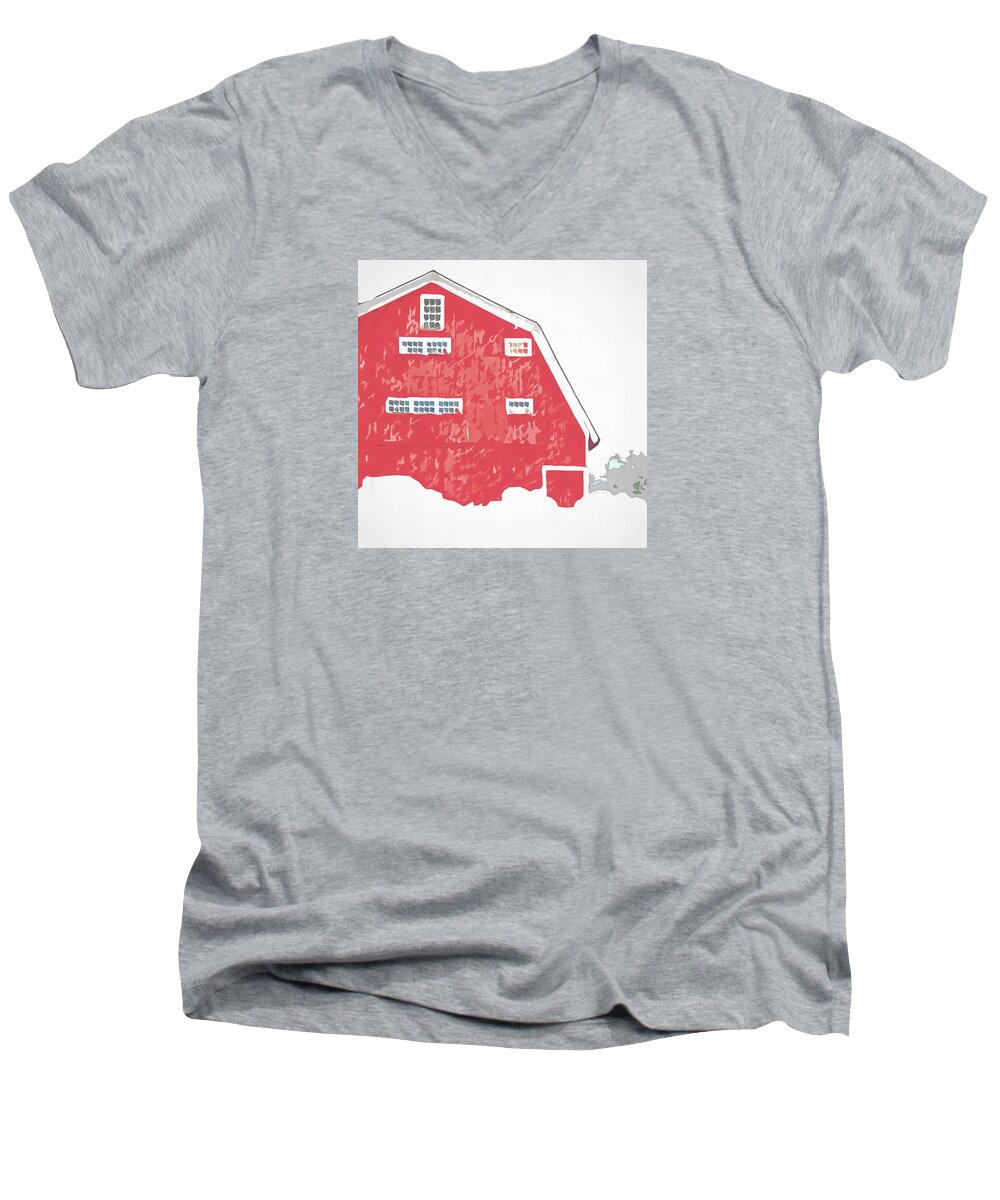 Vermont Men's V-Neck T-Shirt featuring the painting Red Winter Barn by Edward Fielding