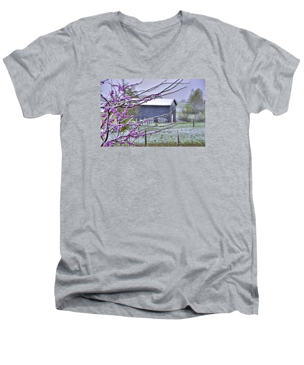 Landscape Men's V-Neck T-Shirt featuring the photograph Redbud Winter by Sam Davis Johnson