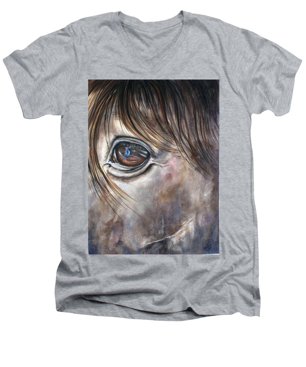 Horse Men's V-Neck T-Shirt featuring the painting Reflection of a Painted Pony by Mary McCullah