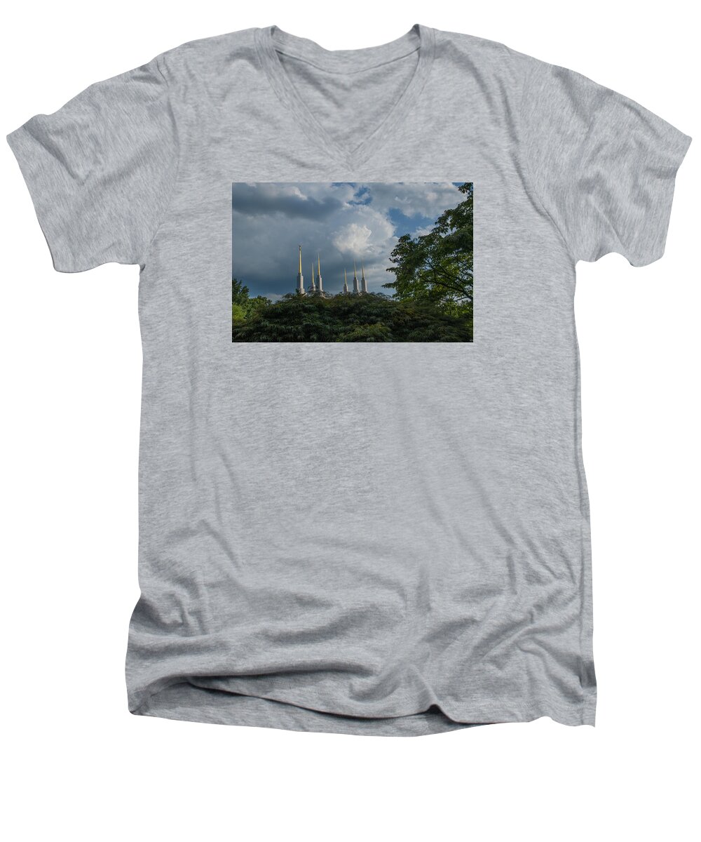 Architecture Men's V-Neck T-Shirt featuring the photograph Regal spires by Brian Green