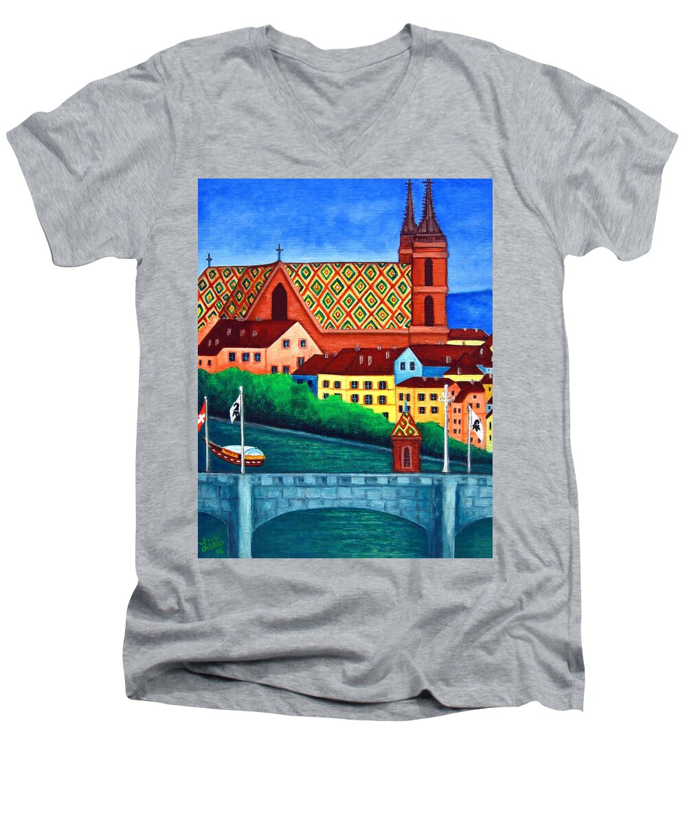 Basel Men's V-Neck T-Shirt featuring the painting Remembering Basel by Lisa Lorenz