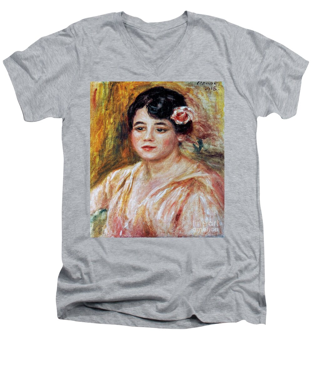 1918 Men's V-Neck T-Shirt featuring the photograph Renoir: Adele Besson, 1918 by Granger