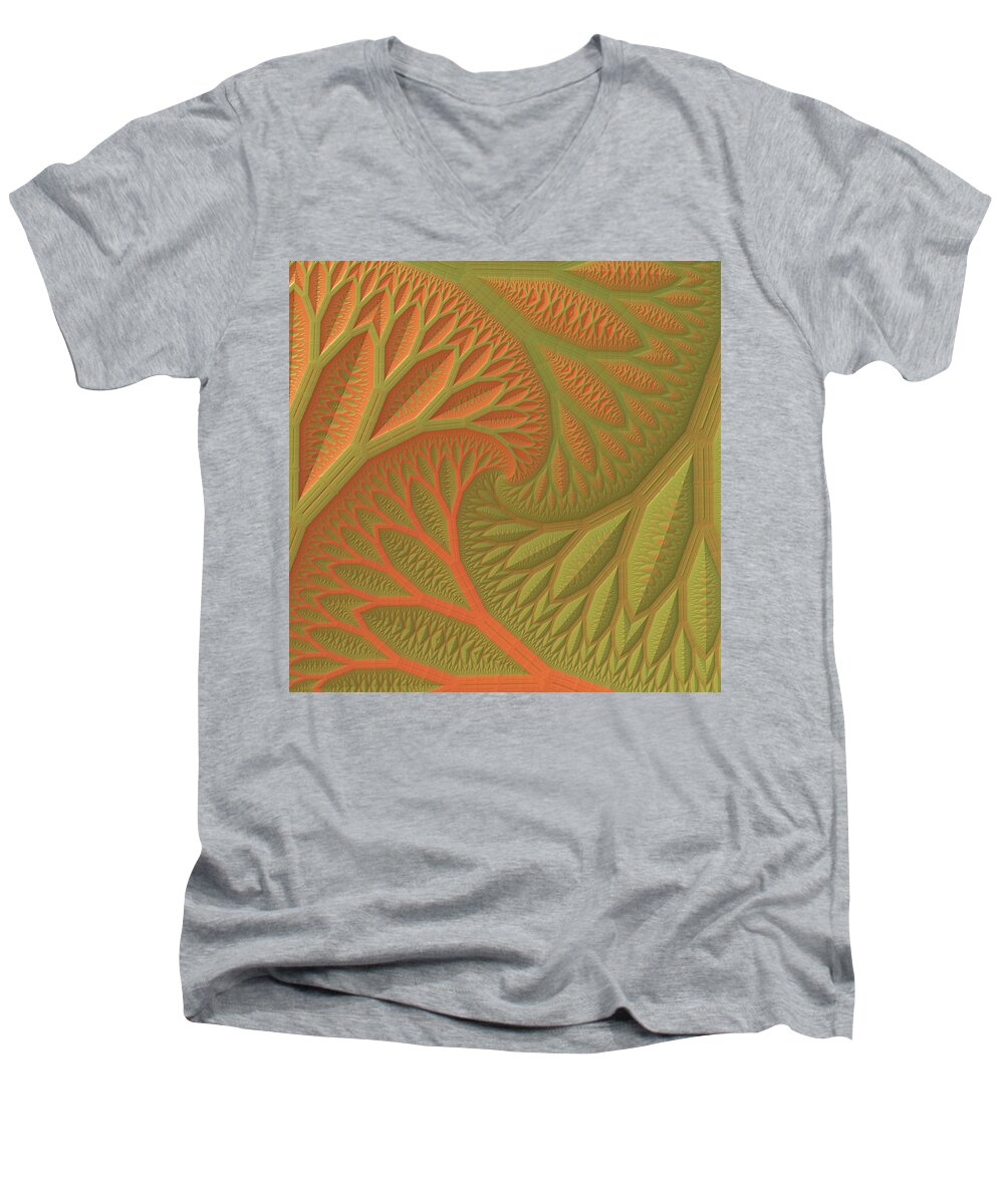 Fractal Men's V-Neck T-Shirt featuring the digital art Ridges and Valleys by Lyle Hatch