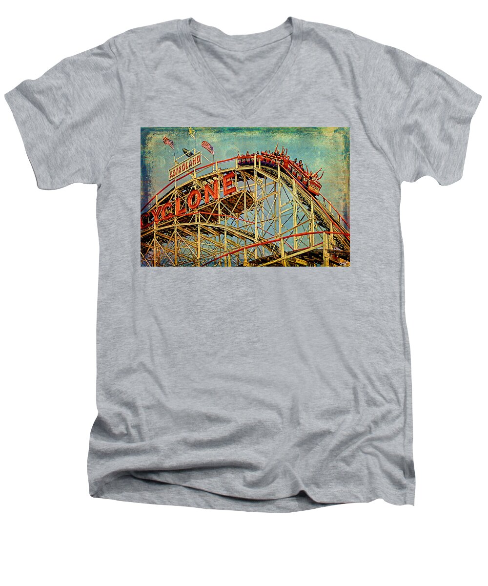 Cyclone Men's V-Neck T-Shirt featuring the photograph Riding the Cyclone by Chris Lord