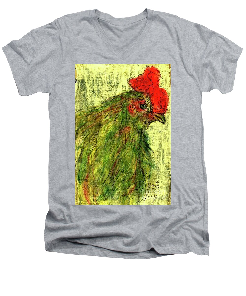 Chicken Men's V-Neck T-Shirt featuring the drawing Rise and Shine by PJ Lewis