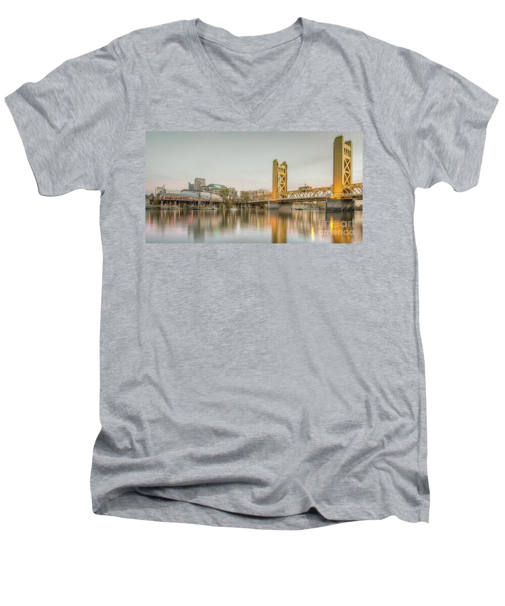 Old Sac Men's V-Neck T-Shirt featuring the photograph River City Waterfront by Charles Garcia