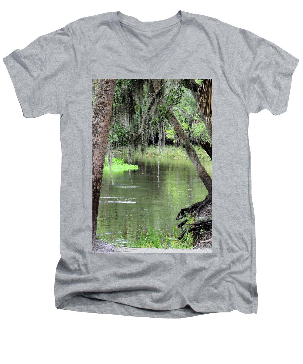 River Men's V-Neck T-Shirt featuring the photograph River Scenic by Rosalie Scanlon