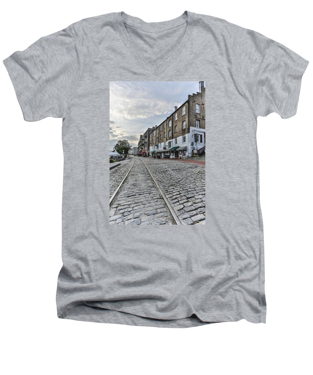 Savannah Men's V-Neck T-Shirt featuring the photograph River Walk by Jimmy McDonald