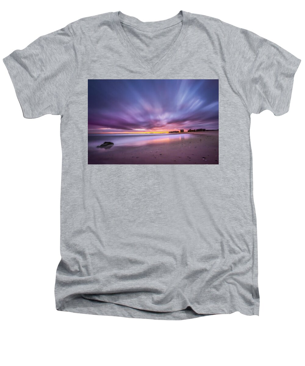 Sky Men's V-Neck T-Shirt featuring the photograph Rockaway Beach by John Randazzo