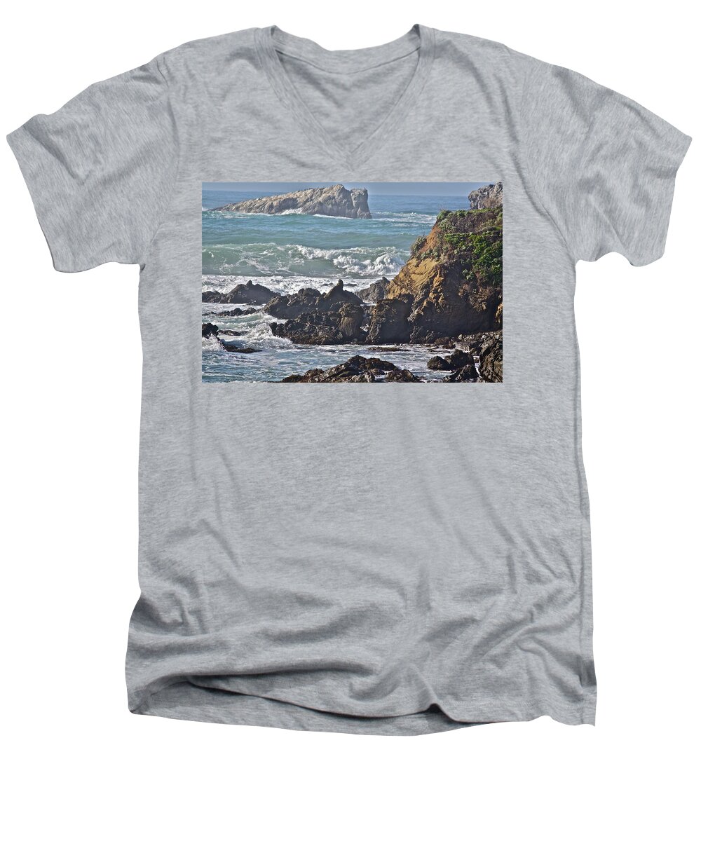 Sea Men's V-Neck T-Shirt featuring the photograph Rocky Coast by Diana Hatcher