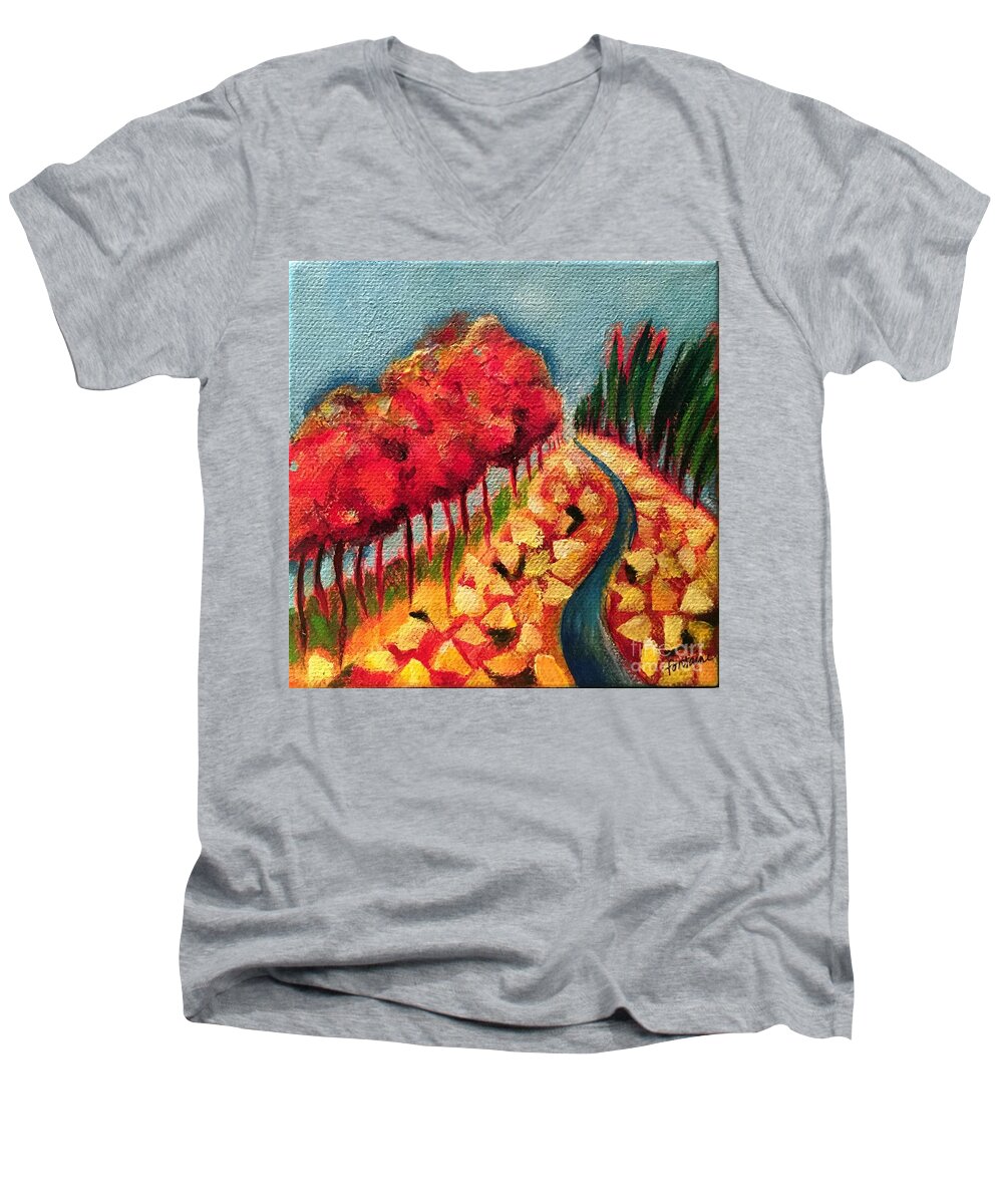 Landscape Men's V-Neck T-Shirt featuring the painting Rocky Mountain by Elizabeth Fontaine-Barr