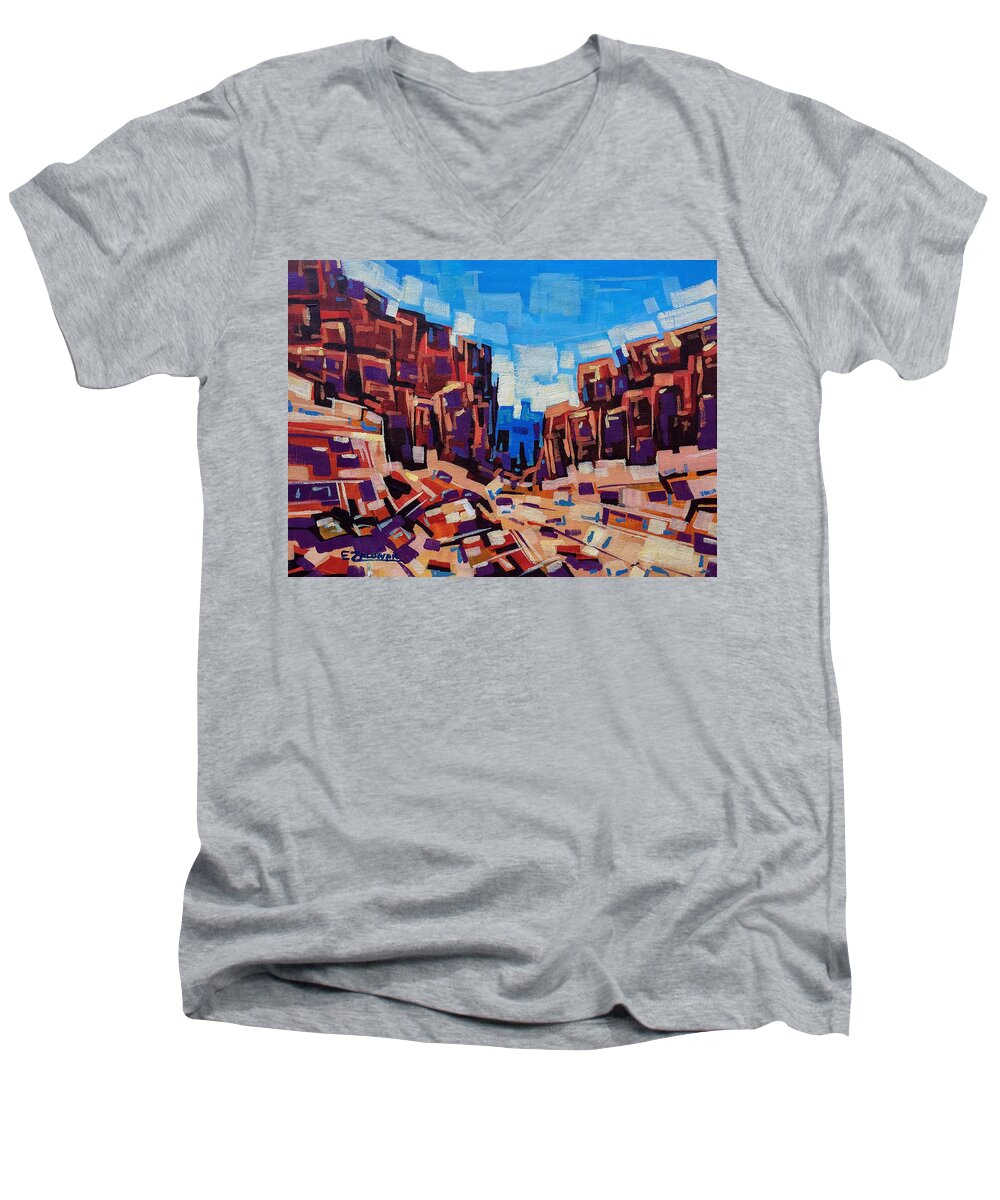 Western Landscape Men's V-Neck T-Shirt featuring the painting Rocky road by Enrique Zaldivar